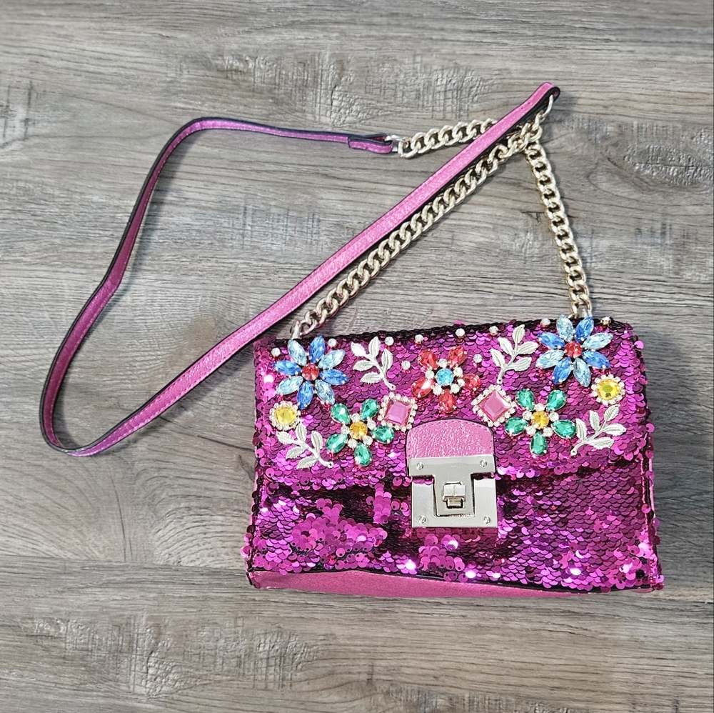 Aldo Pink Sequin Crossbody Bag with Floral Accents